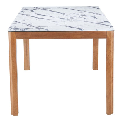 63" White and Natural Faux Marble and Solid Wood Dining Table HomeRoots