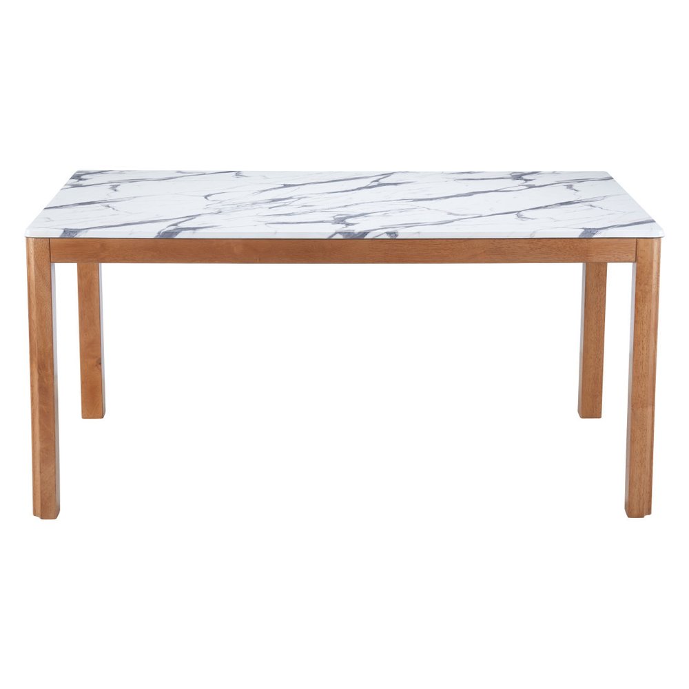 63" White and Natural Faux Marble and Solid Wood Dining Table HomeRoots