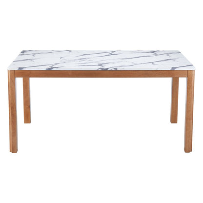 63" White and Natural Faux Marble and Solid Wood Dining Table HomeRoots