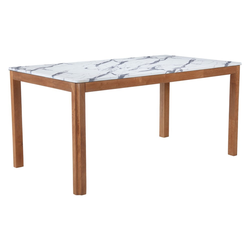 63" White and Natural Faux Marble and Solid Wood Dining Table HomeRoots