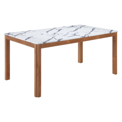 63" White and Natural Faux Marble and Solid Wood Dining Table HomeRoots