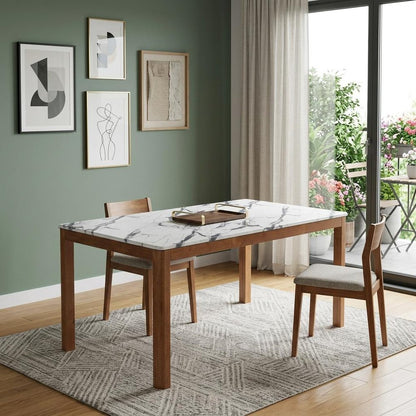 63" White and Natural Faux Marble and Solid Wood Dining Table HomeRoots