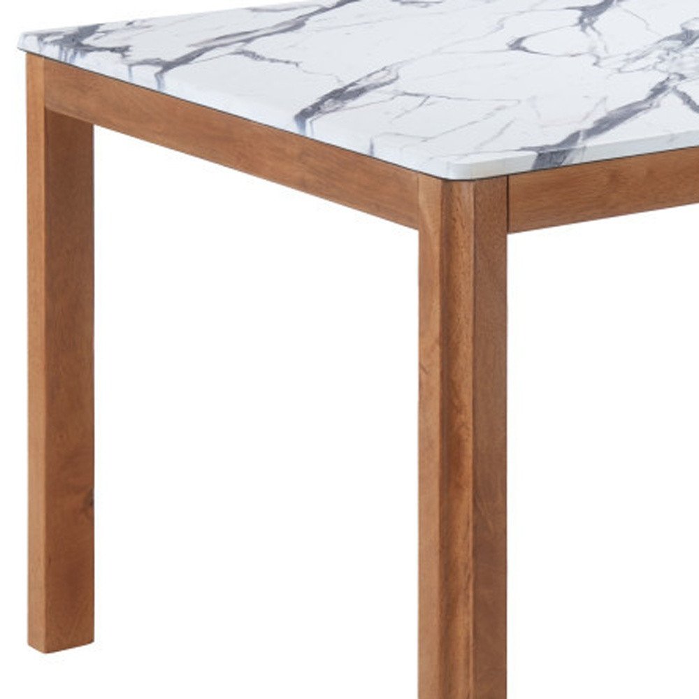 63" White and Natural Faux Marble and Solid Wood Dining Table HomeRoots