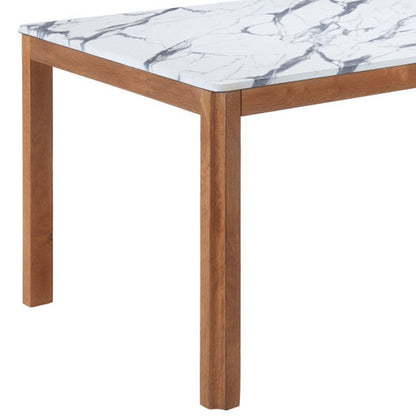 63" White and Natural Faux Marble and Solid Wood Dining Table HomeRoots
