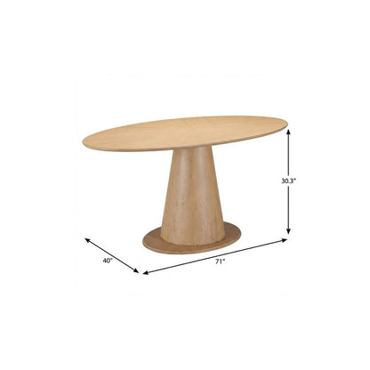 71" Natural Solid Wood Pedestal Base Oval Dining Table HomeRoots