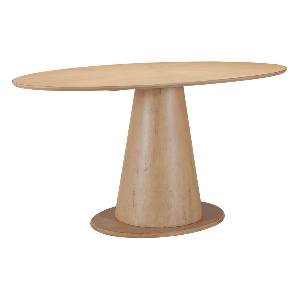 71" Natural Solid Wood Pedestal Base Oval Dining Table HomeRoots