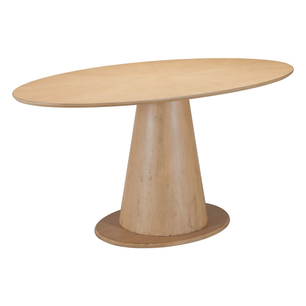 71" Natural Solid Wood Pedestal Base Oval Dining Table HomeRoots