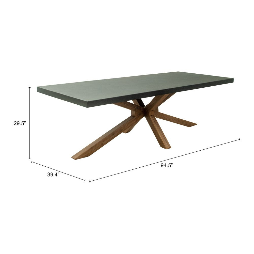 95" Gray and Natural Faux Concrete and Solid Wood Cross Leg Base Dining Table HomeRoots