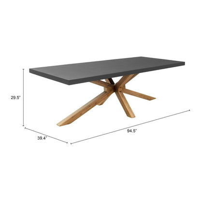 95" Gray and Natural Faux Concrete and Solid Wood Cross Leg Base Dining Table HomeRoots