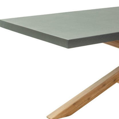 95" Gray and Natural Faux Concrete and Solid Wood Cross Leg Base Dining Table HomeRoots