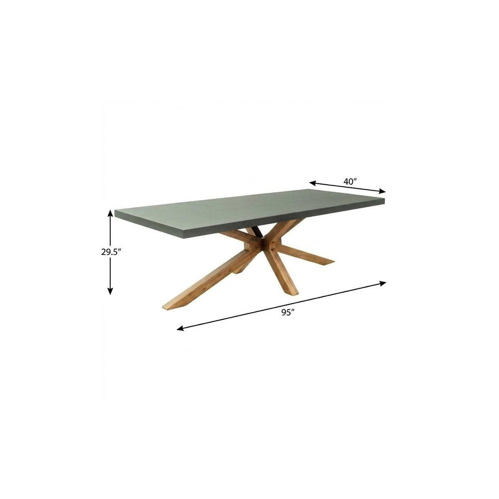 95" Gray and Natural Faux Concrete and Solid Wood Cross Leg Base Dining Table HomeRoots