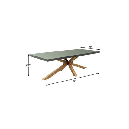 95" Gray and Natural Faux Concrete and Solid Wood Cross Leg Base Dining Table HomeRoots