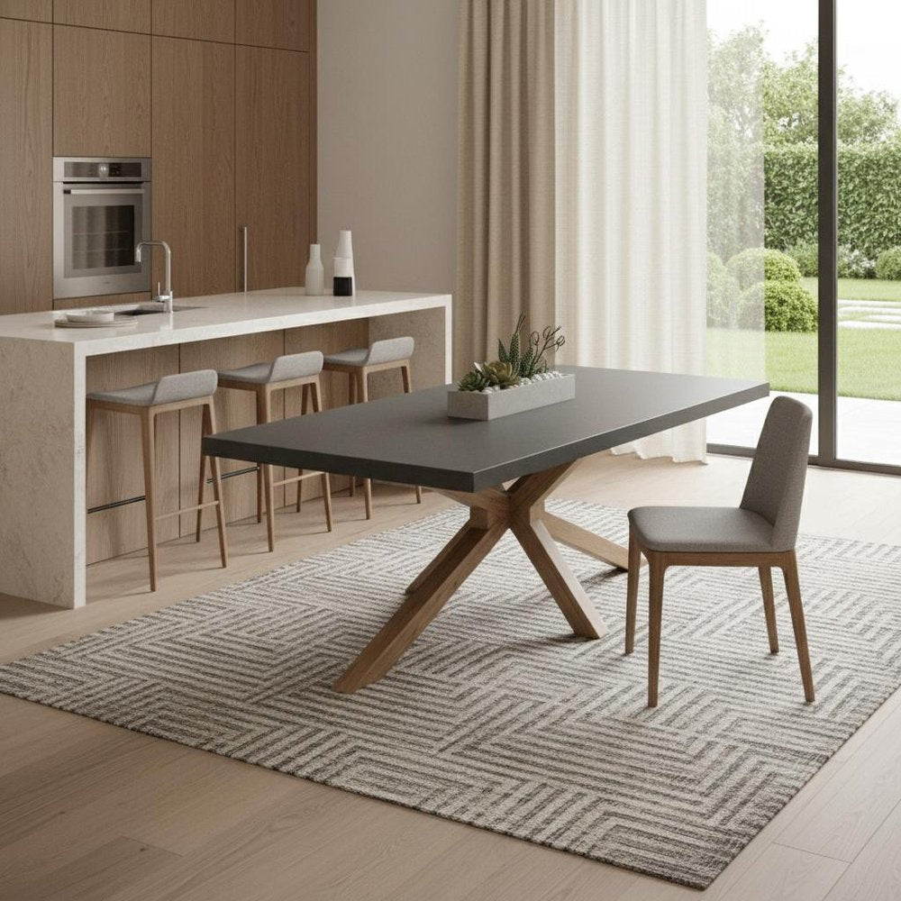 95" Gray and Natural Faux Concrete and Solid Wood Cross Leg Base Dining Table HomeRoots