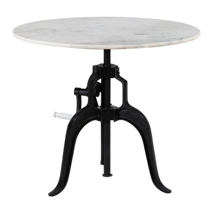 34" White and Black Marble and Iron Adjustable Height Round Bar Table HomeRoots