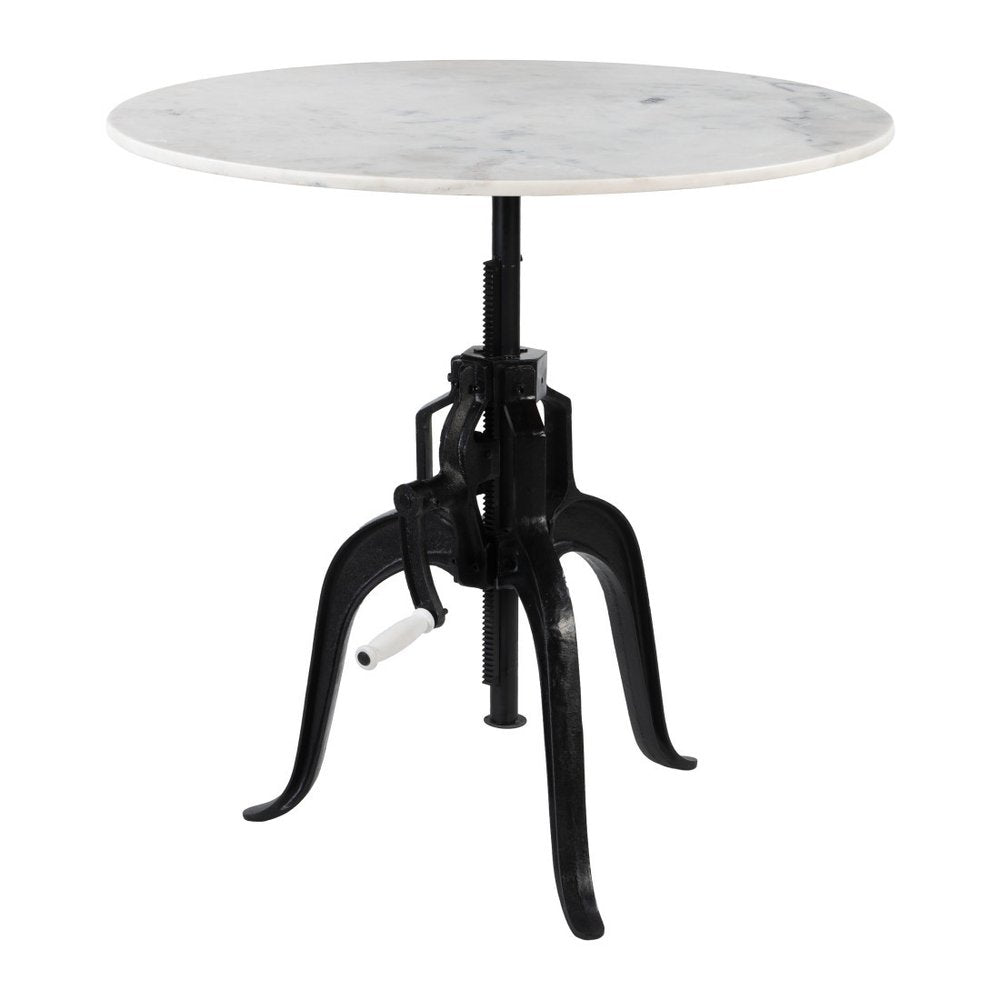 34" White and Black Marble and Iron Adjustable Height Round Bar Table HomeRoots