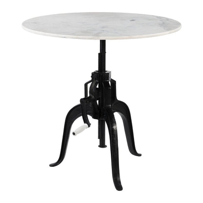 34" White and Black Marble and Iron Adjustable Height Round Bar Table HomeRoots