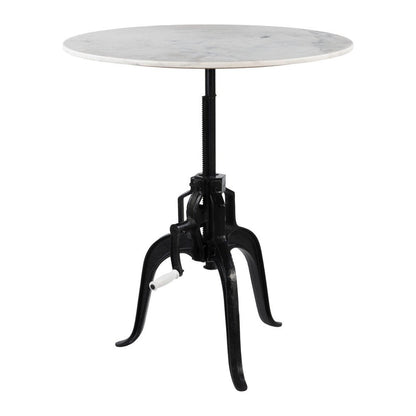 34" White and Black Marble and Iron Adjustable Height Round Bar Table HomeRoots