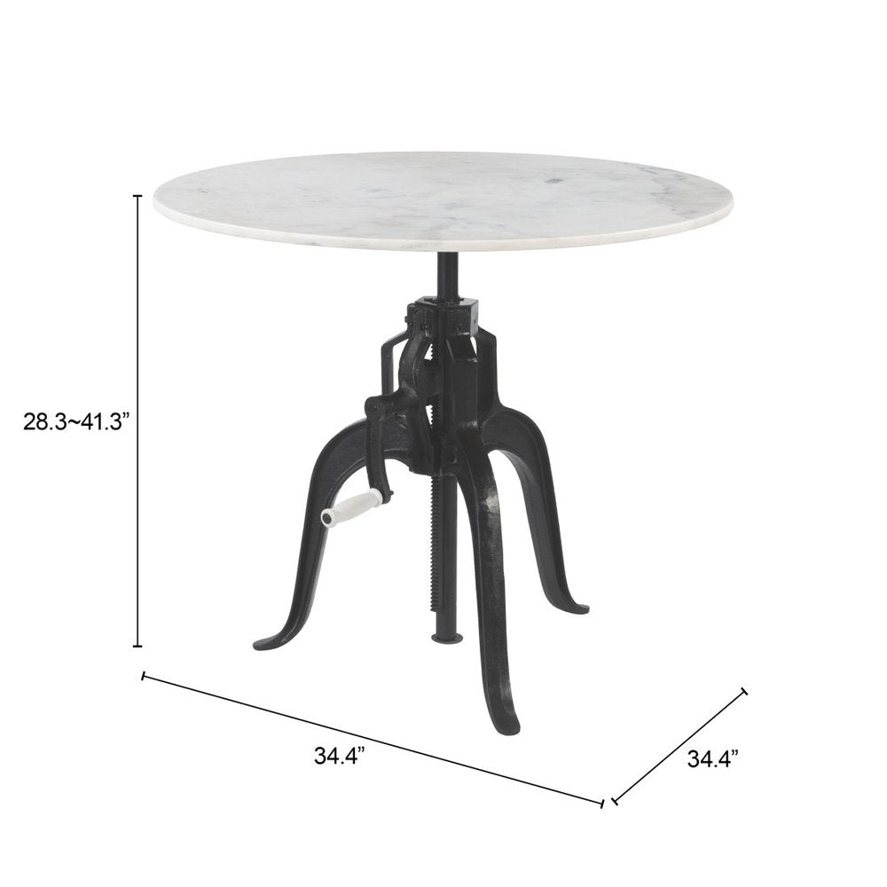 34" White and Black Marble and Iron Adjustable Height Round Bar Table HomeRoots
