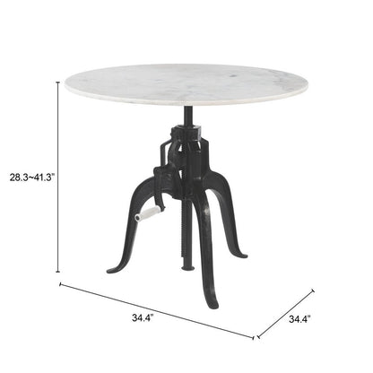 34" White and Black Marble and Iron Adjustable Height Round Bar Table HomeRoots