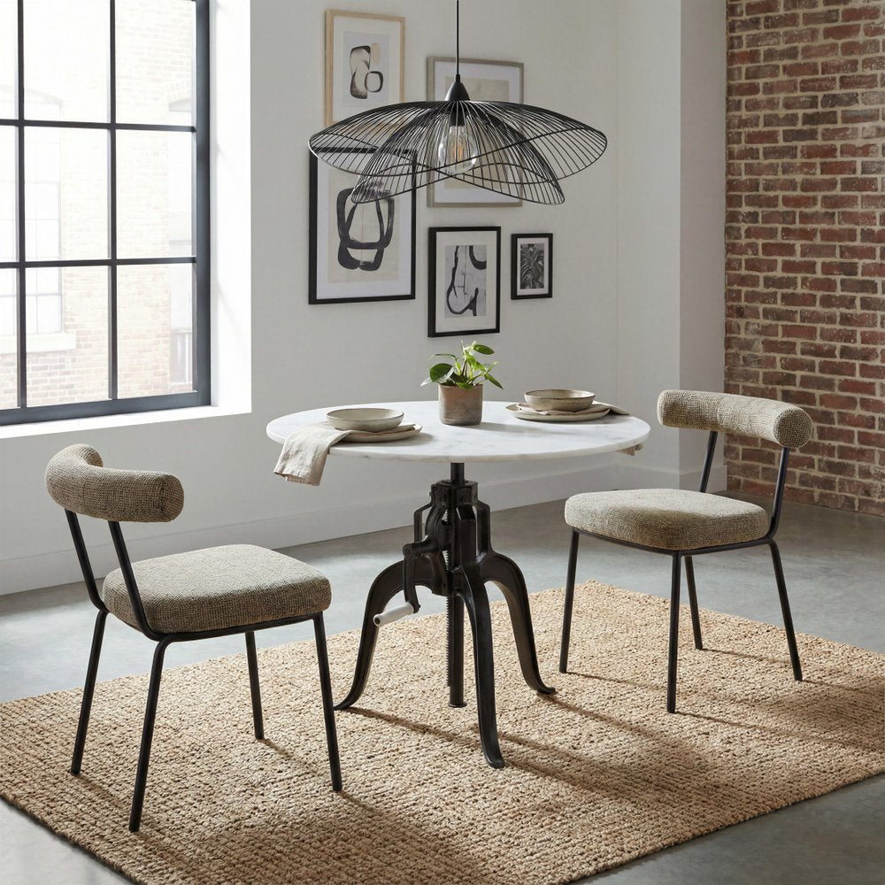 34" White and Black Marble and Iron Adjustable Height Round Bar Table HomeRoots