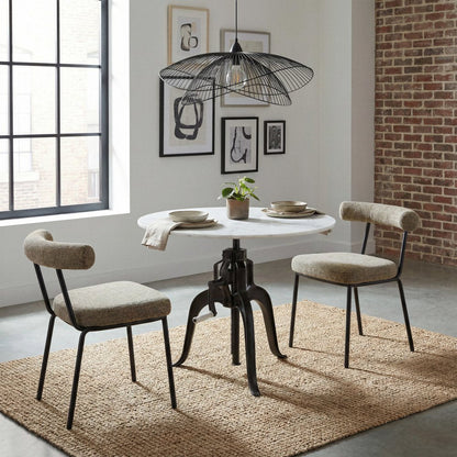 34" White and Black Marble and Iron Adjustable Height Round Bar Table HomeRoots