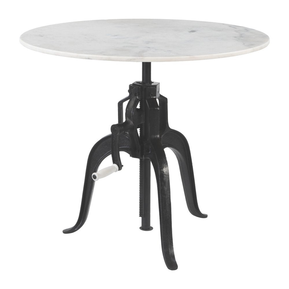 34" White and Black Marble and Iron Adjustable Height Round Bar Table HomeRoots