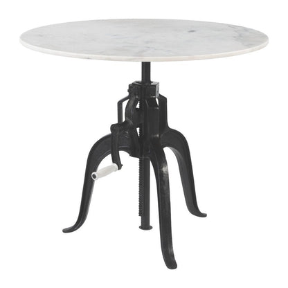 34" White and Black Marble and Iron Adjustable Height Round Bar Table HomeRoots