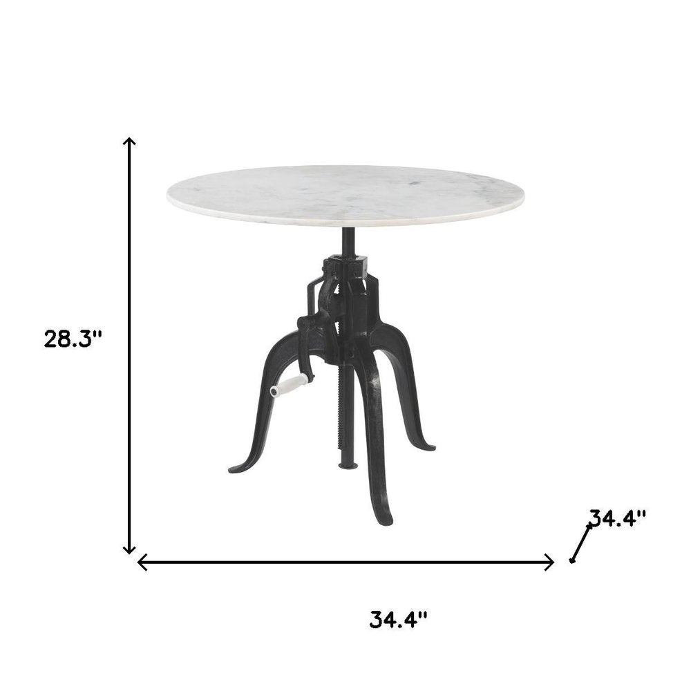 34" White and Black Marble and Iron Adjustable Height Round Bar Table HomeRoots
