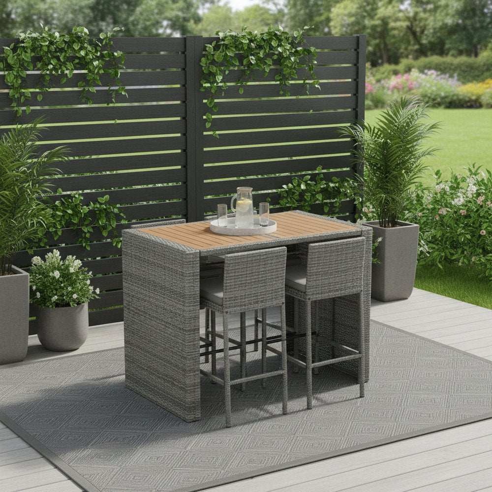 Five Piece Brown and Gray Solid Wood Dining Set with Four Chairs HomeRoots