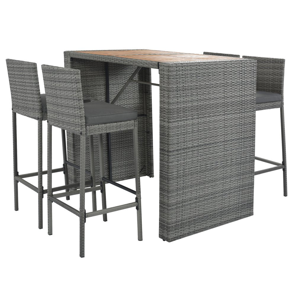 Five Piece Brown and Gray Solid Wood Dining Set with Four Chairs HomeRoots