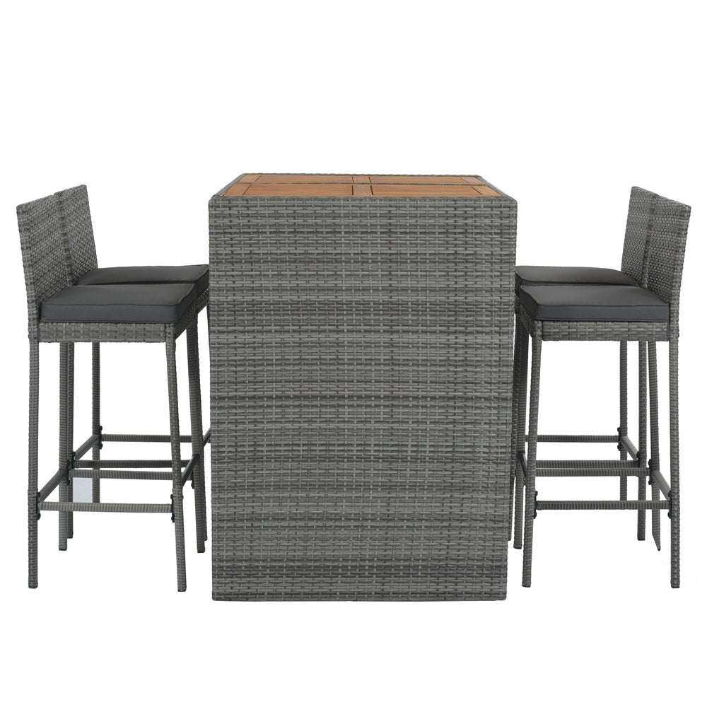 Five Piece Brown and Gray Solid Wood Dining Set with Four Chairs HomeRoots