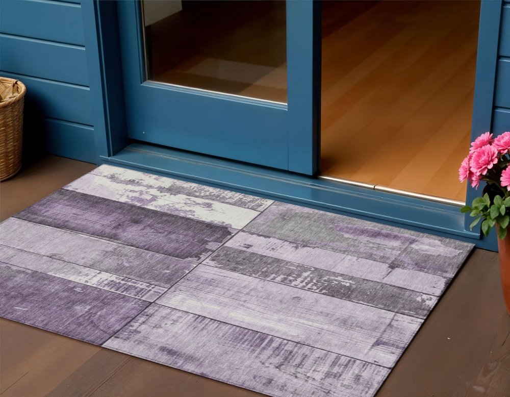 3' X 5' Purple And Gray Geometric Washable Indoor Outdoor Area Rug — view 6