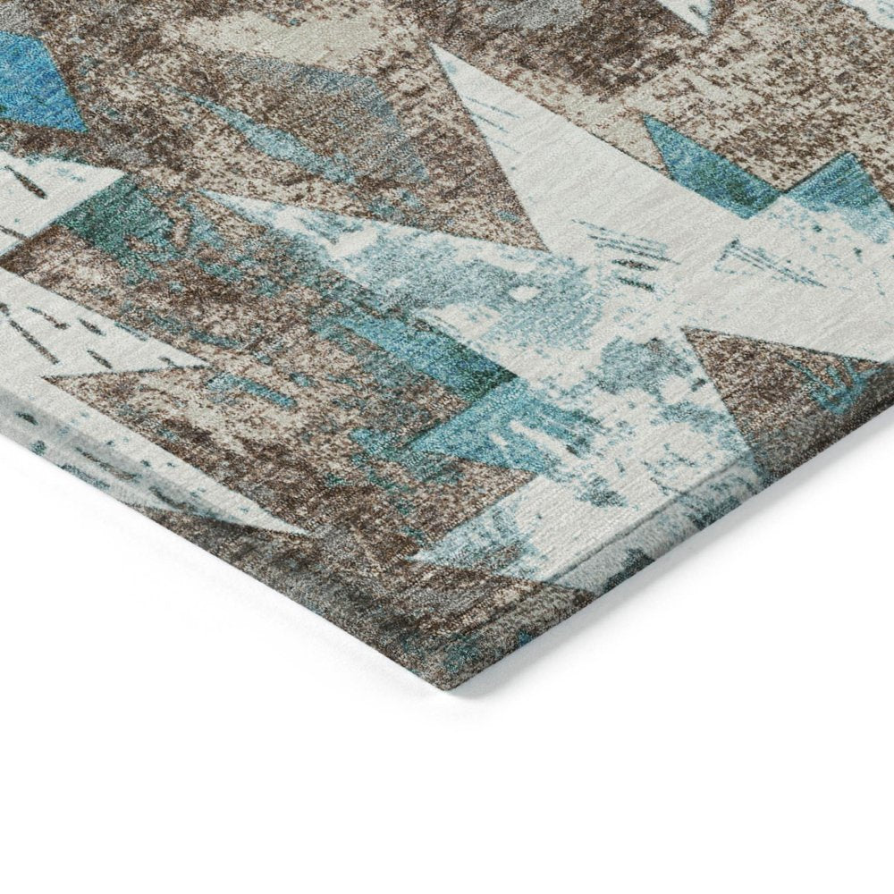 10' X 14' Teal Blue Brown And Ivory Aztec Washable Indoor Outdoor Area Rug — view 2