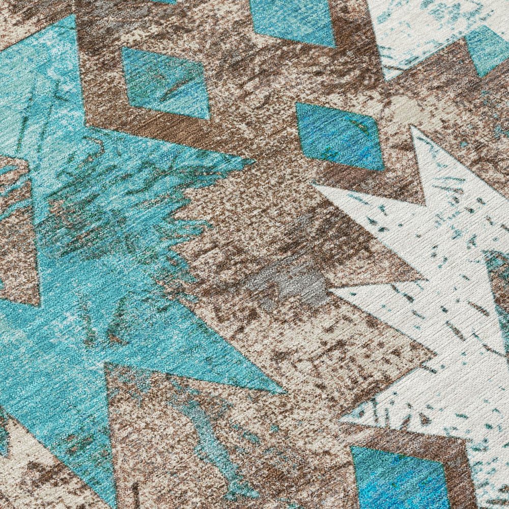 10' X 14' Teal Blue Brown And Ivory Aztec Washable Indoor Outdoor Area Rug HomeRoots