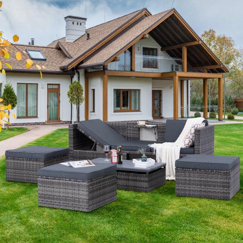 Patio Furniture, Outdoor Furniture, Seasonal PE Wicker Furniture,5 Set Wicker Furniture With Plywood Coffee Table - FurniFindUSA