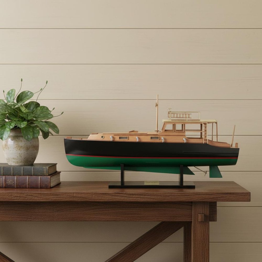 14" Unfinished Wood Hand Painted Model Boat HomeRoots