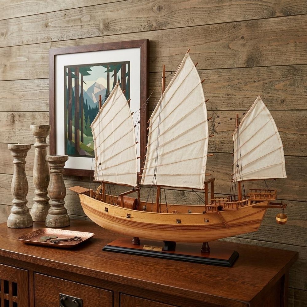 23" Unfinished Wood Hand Painted Model Boat HomeRoots