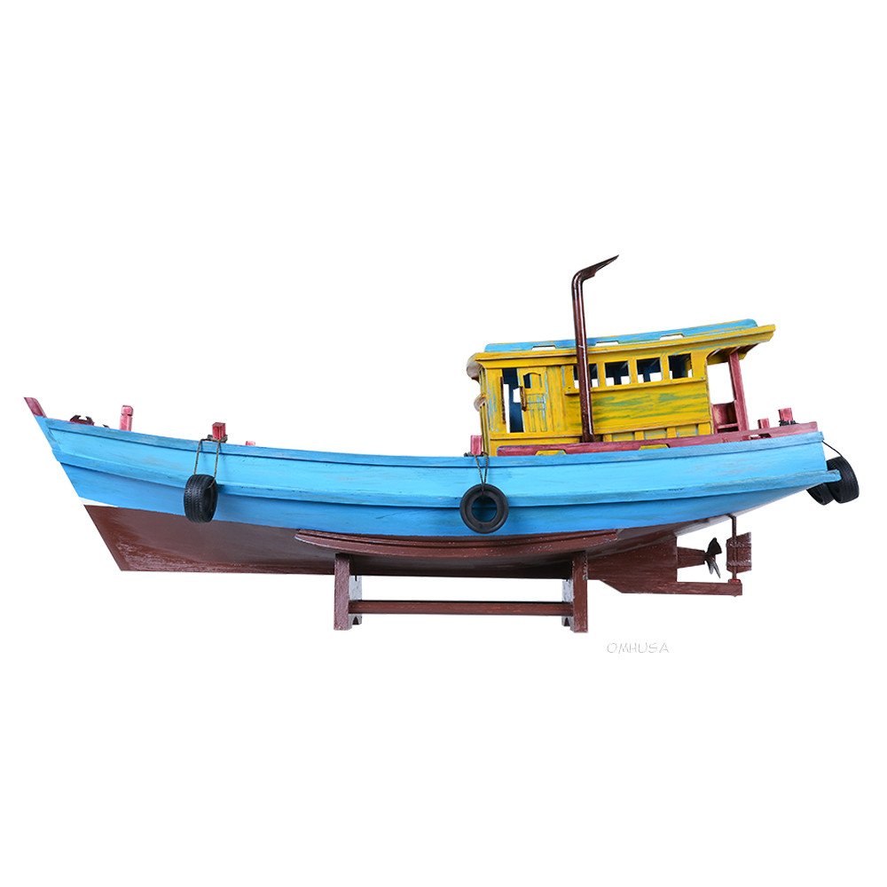 13" Unfinished Wood Hand Painted Model Boat HomeRoots