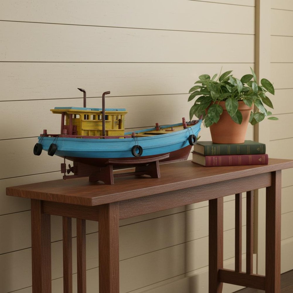 13" Unfinished Wood Hand Painted Model Boat HomeRoots