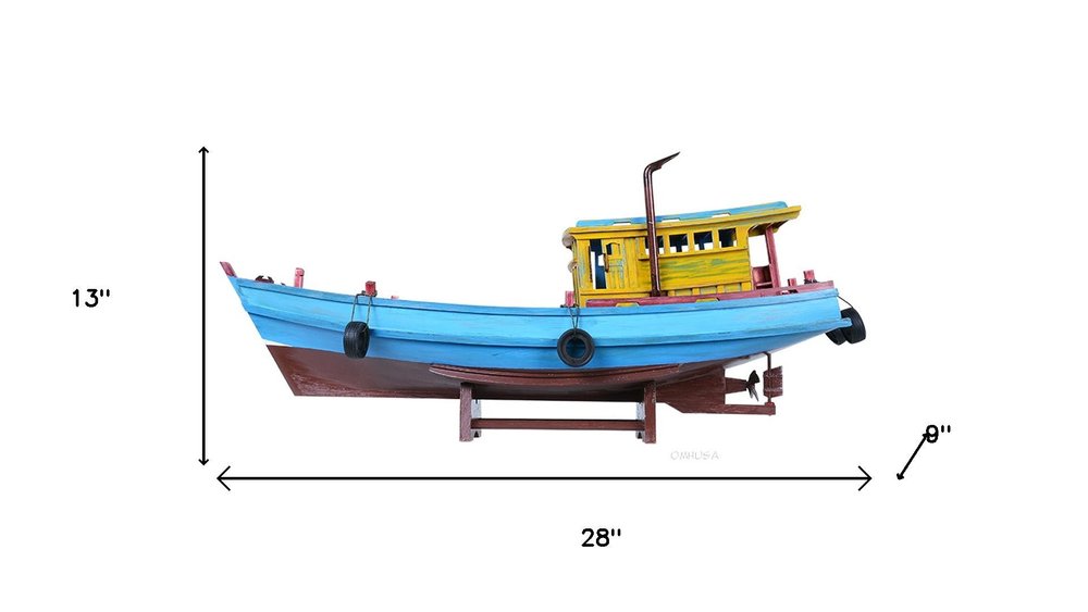 13" Unfinished Wood Hand Painted Model Boat HomeRoots