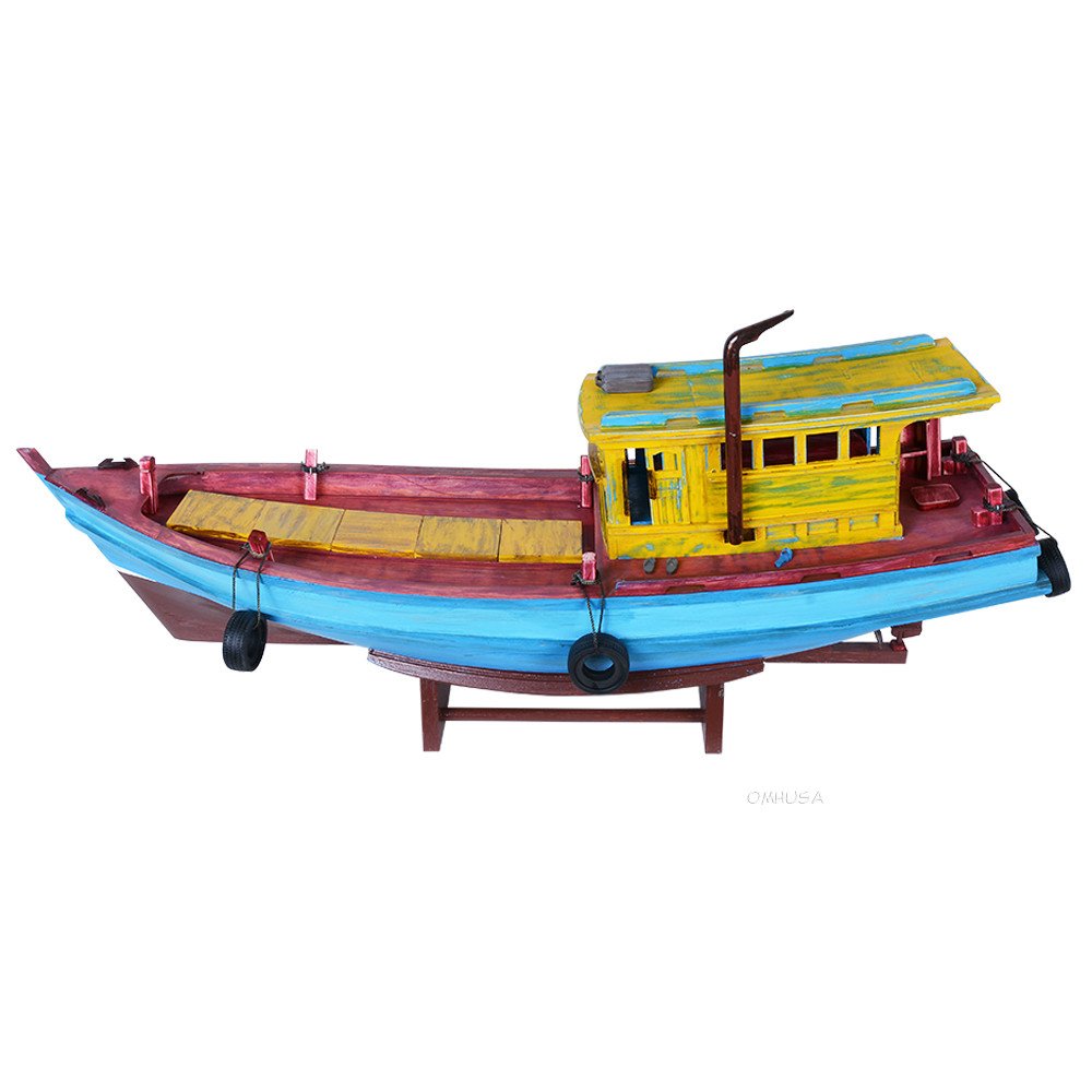 13" Unfinished Wood Hand Painted Model Boat HomeRoots