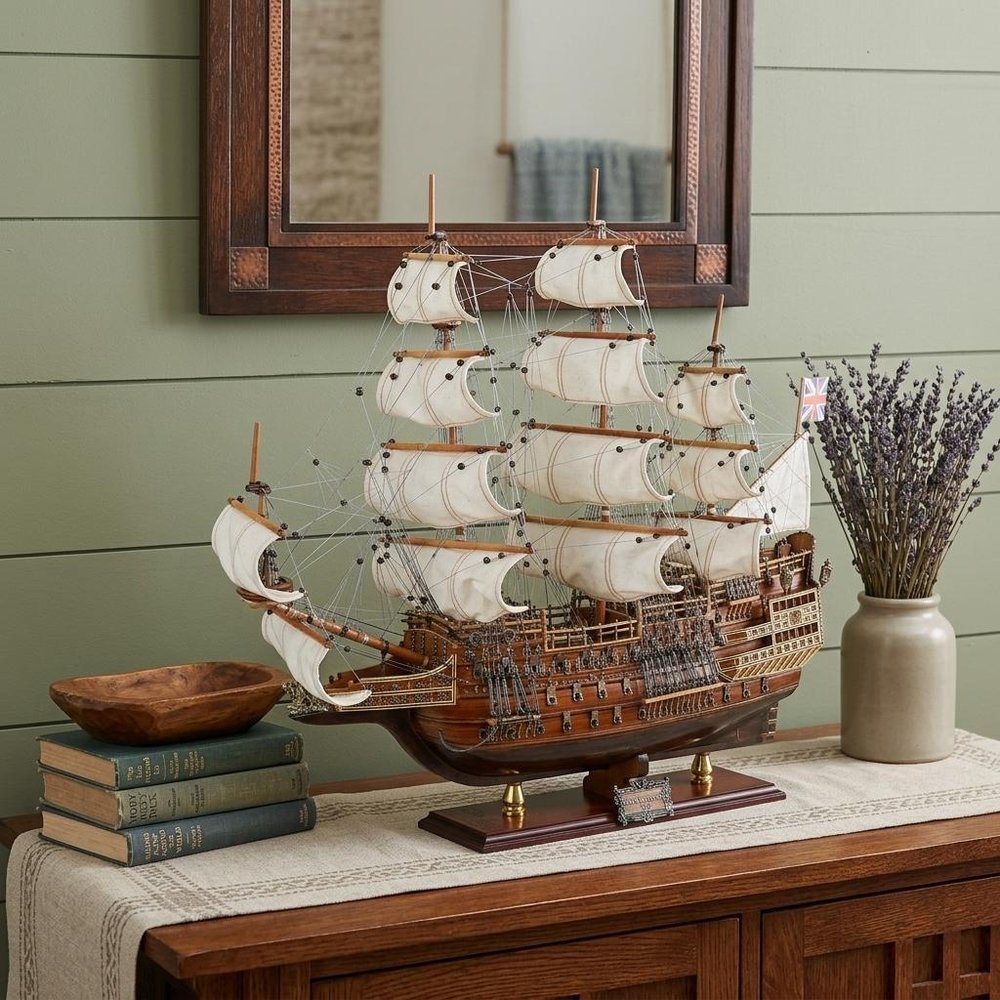 27" Unfinished Wood Hand Painted Model Boat HomeRoots