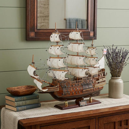 27" Unfinished Wood Hand Painted Model Boat HomeRoots