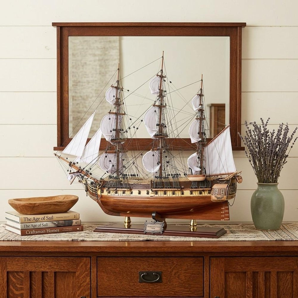 25" Unfinished Wood Hand Painted Model Boat HomeRoots