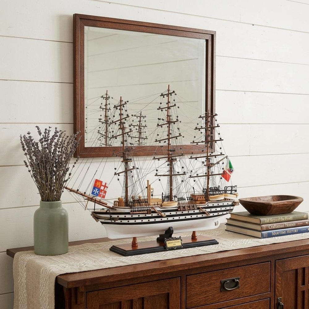 24" Unfinished Wood Hand Painted Model Boat HomeRoots