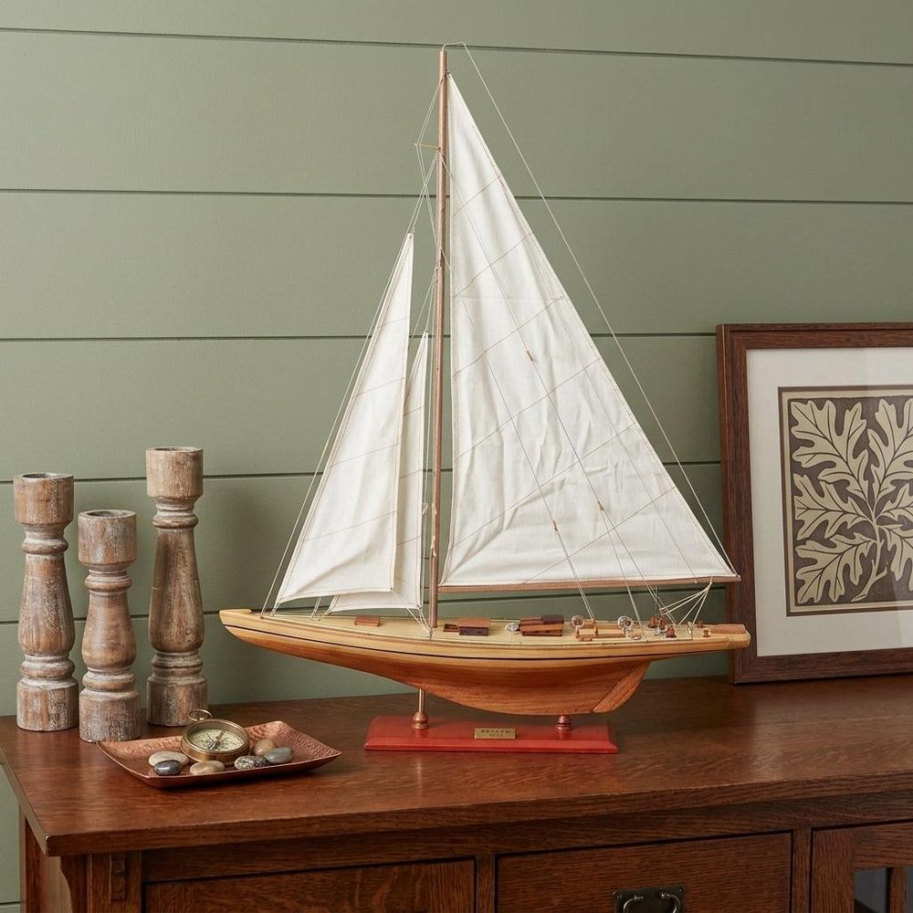 30" Unfinished Wood Hand Painted Model Boat HomeRoots