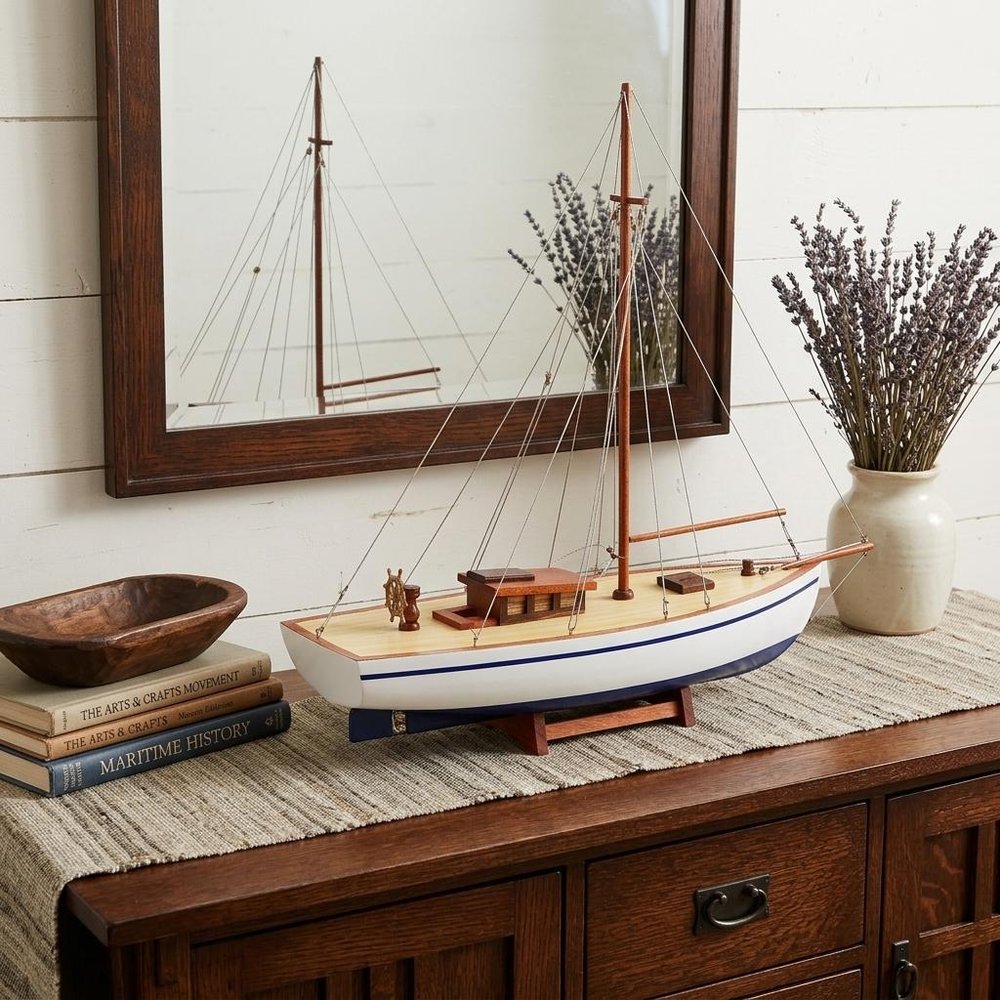 30" Unfinished Wood Hand Painted Model Boat HomeRoots