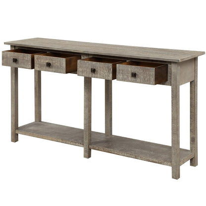 TREXM Rustic Brushed Texture Entryway Table Console Table with Drawers and Bottom Shelf for Living Room (Grey Wash) - FurniFindUSA