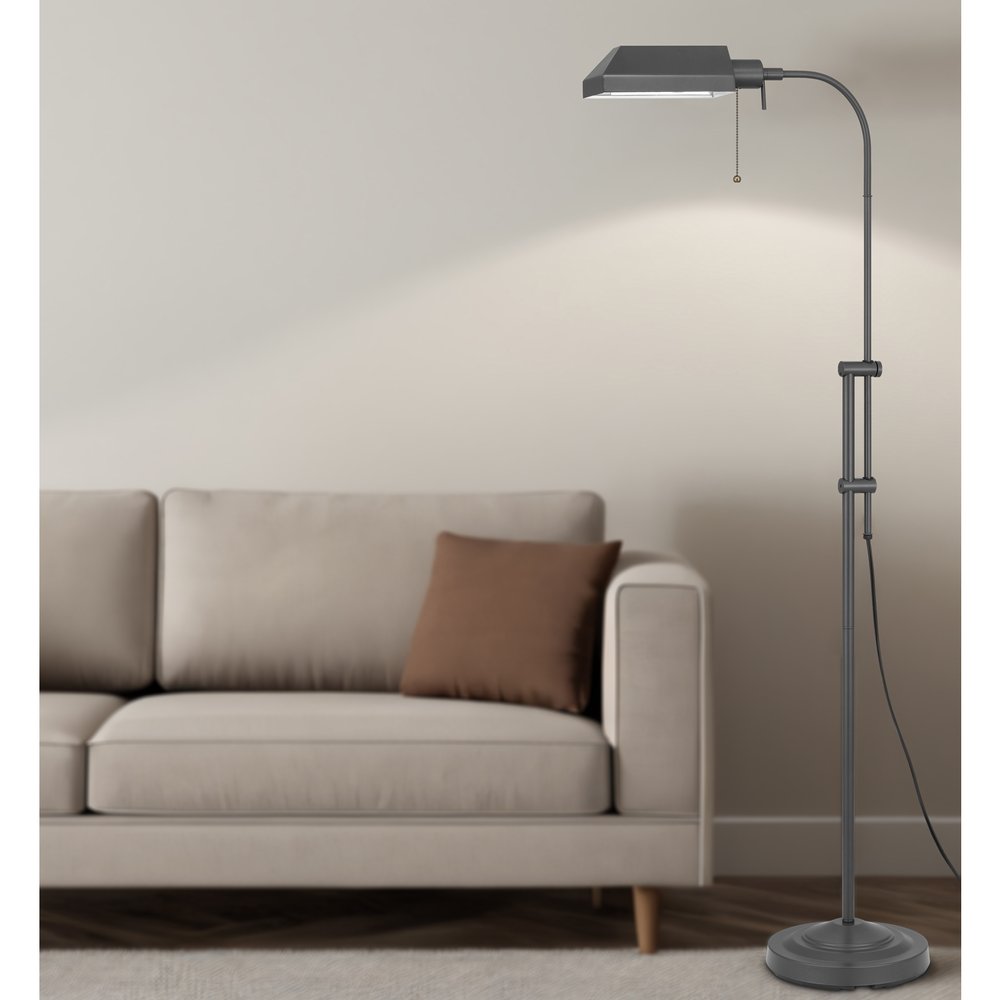 Gray Metal Adjustable Reading Floor Lamp With Gray Metal Shade HomeRoots