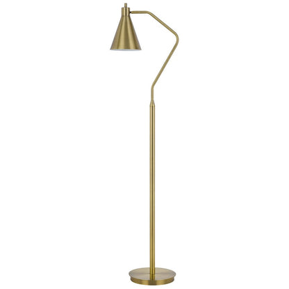 63" Antiqued Brass Metal Reading Floor Lamp With Antiqued Brass Metal Cone Shade HomeRoots